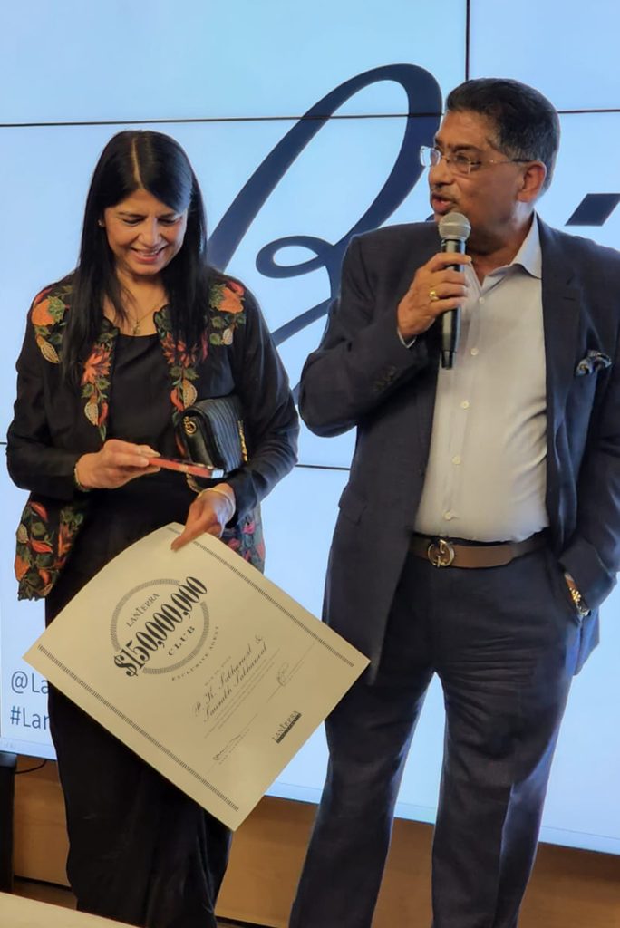 P.K. and his wife Asha Sabharwal on Lanterra Developments event receiving $150 Million Club Award