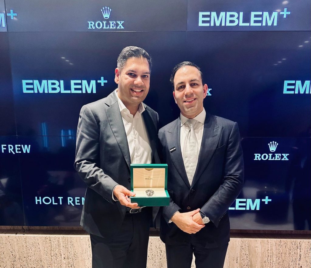 Saurabh Sabharwal with Kash Pashootan, Founder and CEO of Emblem developments. Top performing agent award (Rolex) Emblem Developments.